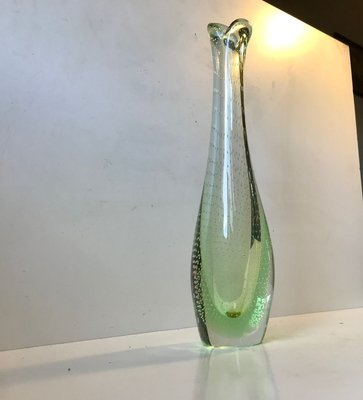 Green Duckling Glass Vase with Air Bubbles by Per Lütken for Holmegaard, 1950s-LCR-784769