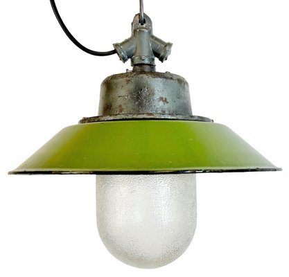 Green Enamel and Cast Iron Industrial Pendant Light, 1960s-CGF-1785107