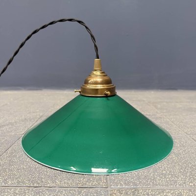 Green Glass Hanging Lamp with Slanted Shade and Brass Fixture-NPL-2028664