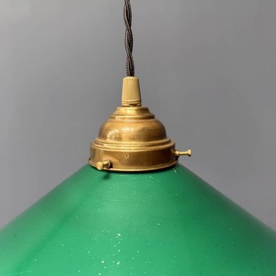 Green Glass Hanging Lamp with Slanted Shade and Brass Fixture-NPL-2028664