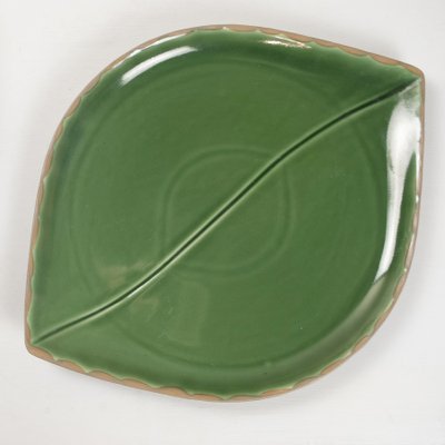 Green Glazed Ceramic Dishes and Bottom Tray, 1960s, Set of 8-JQO-1223707