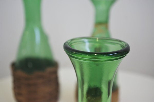 Green Green Glass Wine Decanter, 1950s, Set of 4-KNM-1139980