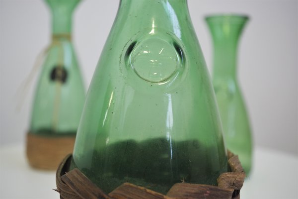 Green Green Glass Wine Decanter, 1950s, Set of 4-KNM-1139980