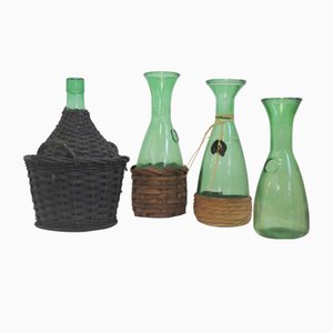 Green Green Glass Wine Decanter, 1950s, Set of 4-KNM-1139980