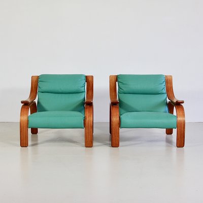 Green Leather Armchairs by Marco Zanuso for Arflex, 1960s, Set of 2-INL-726642