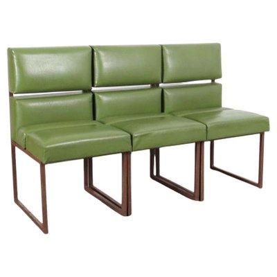 Green Minimalist Leather Chairs, 1970s, Set of 3-ABO-1440483