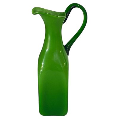 Green Murano and Opaline Glass Pitcher with Handle, Italy, 1960s-UR-1752824