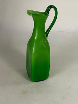 Green Murano and Opaline Glass Pitcher with Handle, Italy, 1960s-UR-1752824