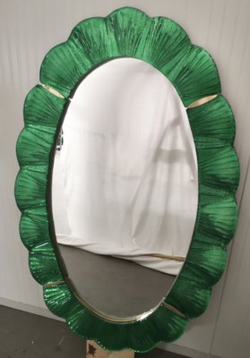 Green Murano Glass and Brass Wall Mirror, 1990s-UH-1408530