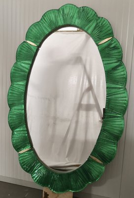 Green Murano Glass and Brass Wall Mirror, 1990s-UH-1408530