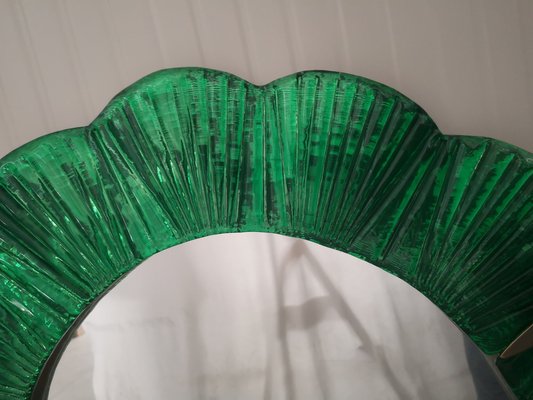 Green Murano Glass and Brass Wall Mirror, 1990s-UH-1408530