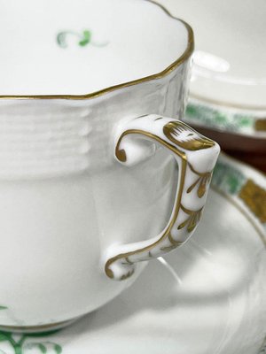 Green Porcelain Chinese Bouquet Apponyi Mocha Cups and Saucers from Herend Hungary, Set of 10-UCH-1224403