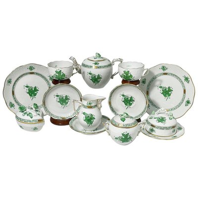 Green Porcelain Chinese Bouquet Apponyi Tea Set from Herend Hungary, Set of 10-UCH-1224410