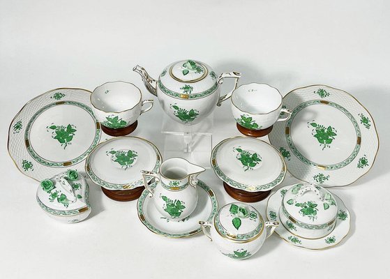 Green Porcelain Chinese Bouquet Apponyi Tea Set from Herend Hungary, Set of 10-UCH-1224410