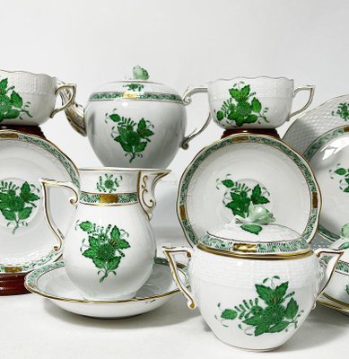 Green Porcelain Chinese Bouquet Apponyi Tea Set from Herend Hungary, Set of 10-UCH-1224410