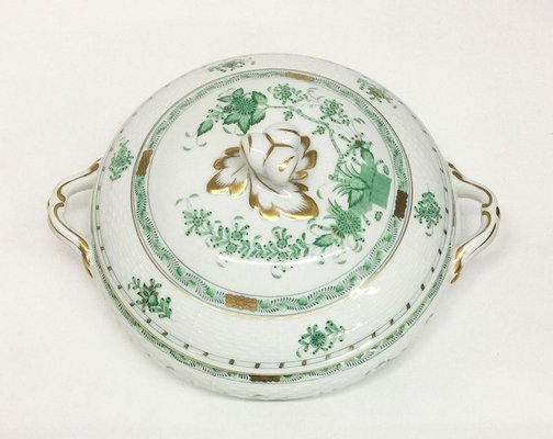 Green Porcelain Indian Basket Tureen with Handles from Herend Hungary-UCH-1224412