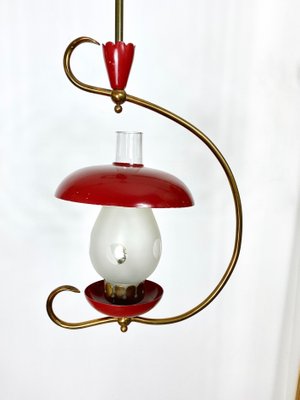 Green & Red Metal & Brass Pendant Light, Italy, 1950s, Set of 2-LYQ-1171633