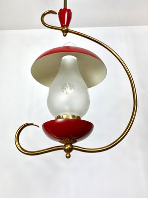 Green & Red Metal & Brass Pendant Light, Italy, 1950s, Set of 2-LYQ-1171633