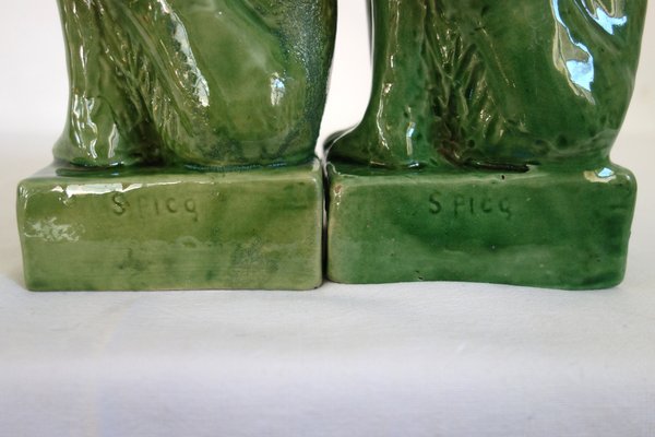 Green Terracotta Bookends from Vallauris, France, 1950s, Set of 2-XTZ-1790436