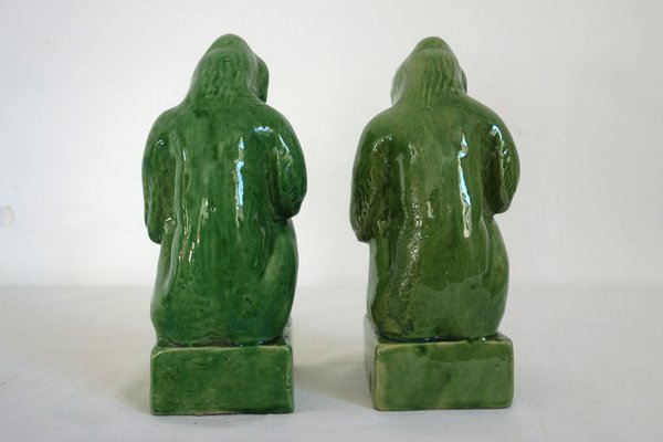 Green Terracotta Bookends from Vallauris, France, 1950s, Set of 2-XTZ-1790436