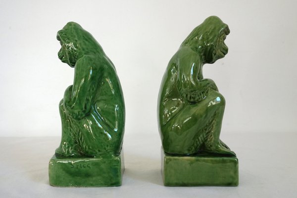 Green Terracotta Bookends from Vallauris, France, 1950s, Set of 2-XTZ-1790436