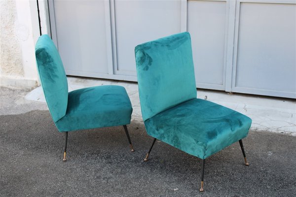 Green Velvet Lounge Chairs by Gigi Radice for Minotti, 1950s, Set of 2-EH-807406