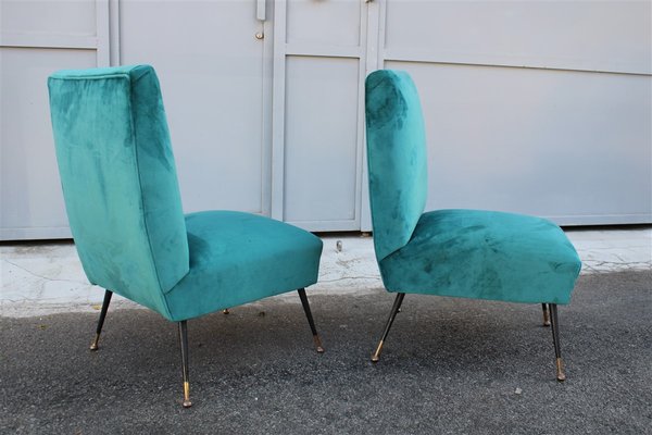 Green Velvet Lounge Chairs by Gigi Radice for Minotti, 1950s, Set of 2-EH-807406