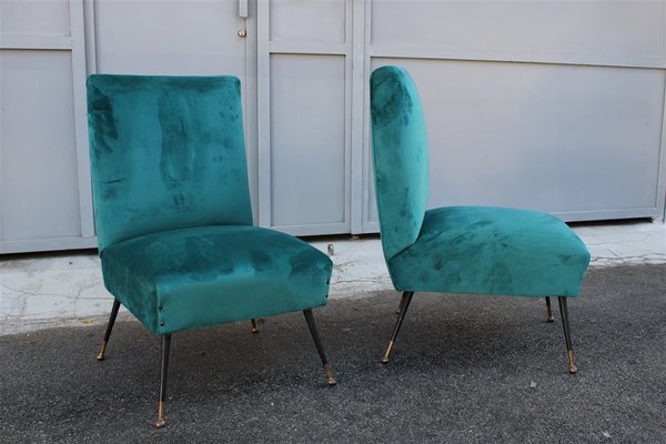 Green Velvet Lounge Chairs by Gigi Radice for Minotti, 1950s, Set of 2-EH-807406