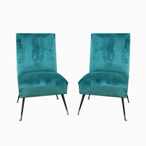 Green Velvet Lounge Chairs by Gigi Radice for Minotti, 1950s, Set of 2-EH-807406