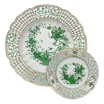 Green Wall Decoration Plates in Porcelain, Set of 2-UCH-1224443