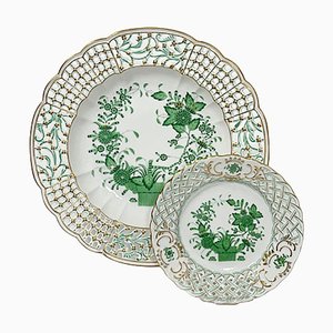 Green Wall Decoration Plates in Porcelain, Set of 2-UCH-1224443