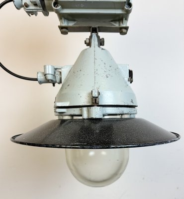 Grey Cast Aluminium Explosion Proof Pendant Lamp with Enameled Shade from Elektrosvit, 1970s-CGF-1726173