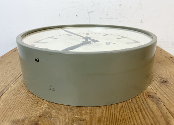 Grey Industrial Factory Wall Clock from Pragotron, 1960s-CGF-1757909