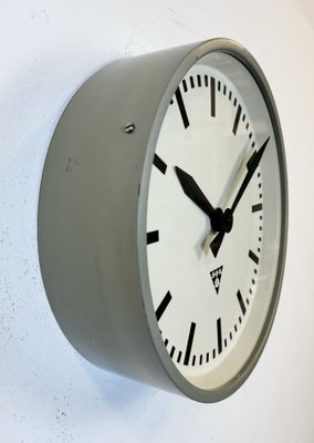 Grey Industrial Factory Wall Clock from Pragotron, 1960s-CGF-1757909