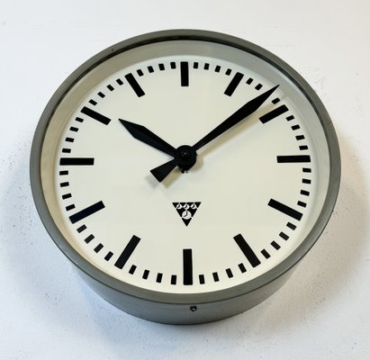 Grey Industrial Factory Wall Clock from Pragotron, 1960s-CGF-1757909