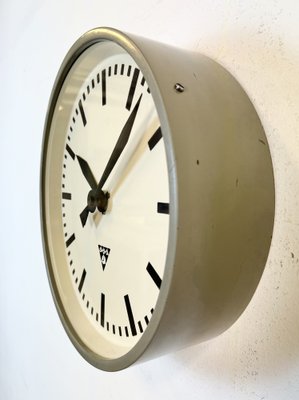 Grey Industrial Factory Wall Clock from Pragotron, 1960s-CGF-1757909