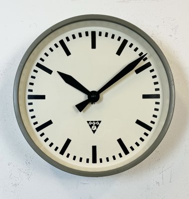 Grey Industrial Factory Wall Clock from Pragotron, 1960s-CGF-1757909