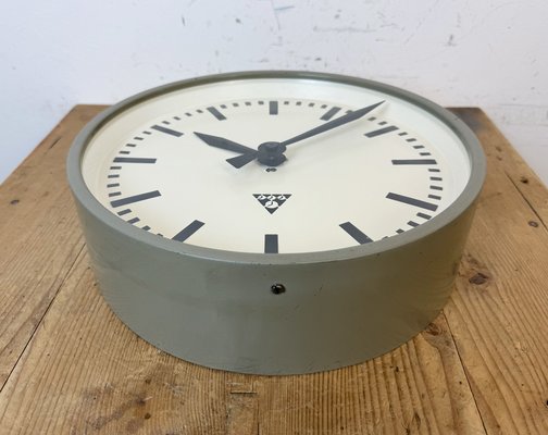 Grey Industrial Factory Wall Clock from Pragotron, 1960s-CGF-1757909