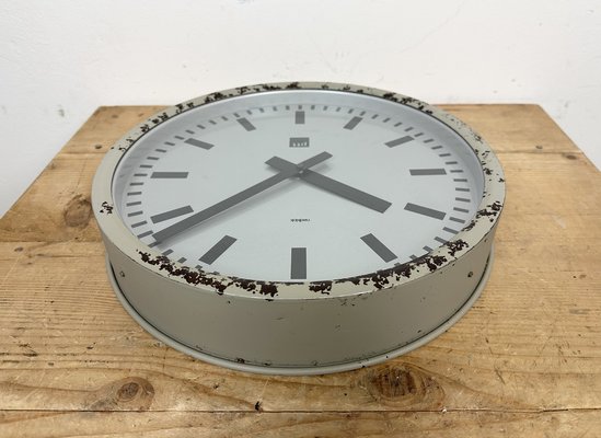 Grey Industrial Station Wall Clock from Nedklok, 1960-CGF-1408507