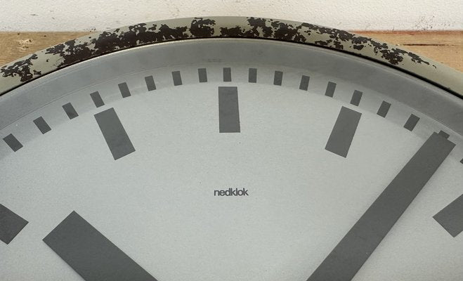 Grey Industrial Station Wall Clock from Nedklok, 1960-CGF-1408507