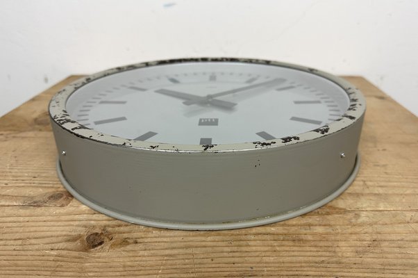 Grey Industrial Station Wall Clock from Nedklok, 1960-CGF-1408507