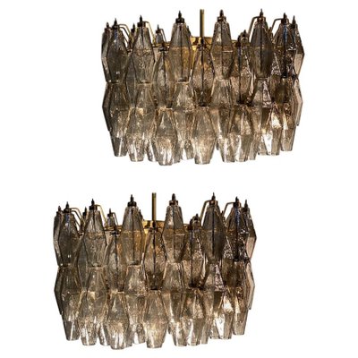 Grey Murano Glass Poliedri Chandeliers in the Style of Carlo Scarpa, Set of 2-MBH-1032495