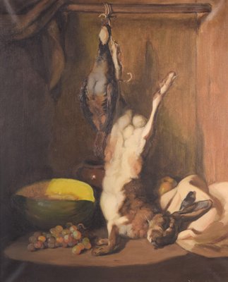 Guillermo Martinez Soliman, Still Life with Hare and Melon, Mid 20th-Century, Oil on Canvas, Framed-AOI-1106722