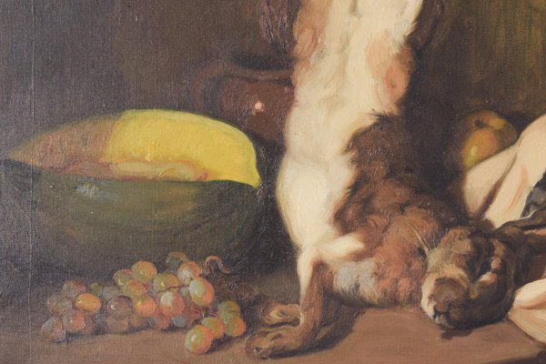 Guillermo Martinez Soliman, Still Life with Hare and Melon, Mid 20th-Century, Oil on Canvas, Framed-AOI-1106722