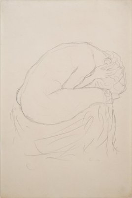 Gustav Klimt, Zusammengekauert sitzender Akt nach rechts, 1908/09, Pencil on Paper-TJY-1411329