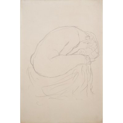 Gustav Klimt, Zusammengekauert sitzender Akt nach rechts, 1908/09, Pencil on Paper-TJY-1411329