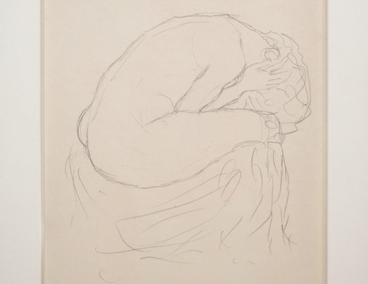 Gustav Klimt, Zusammengekauert sitzender Akt nach rechts, 1908/09, Pencil on Paper-TJY-1411329