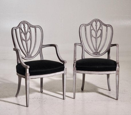 Gustavian Style Chairs Including Two Armchairs with Carvings, Late 19th Century, Set of 6-SA-1020483