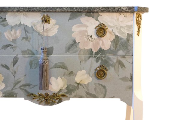 Gustavian Style Commode with Floral Blue Design, 1950s-VTA-1440671