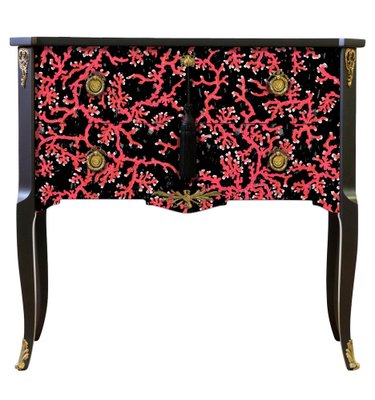 Gustavian Style Nightstand with Coral Design and Painted Marble Top-VTA-1334868